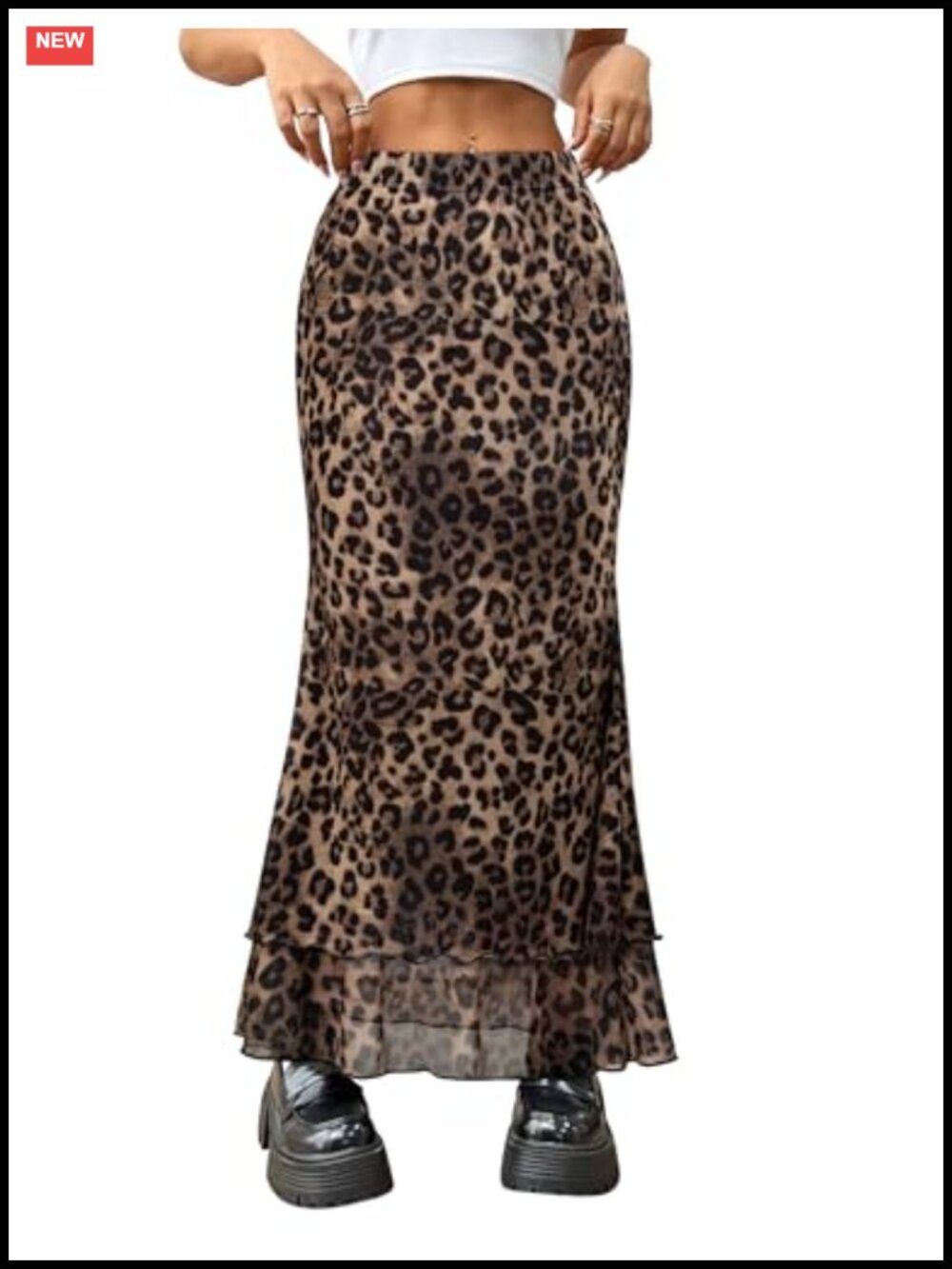 Women Maxi Skirt Mermaid High Waisted Flowy Mesh Lettuce Trim